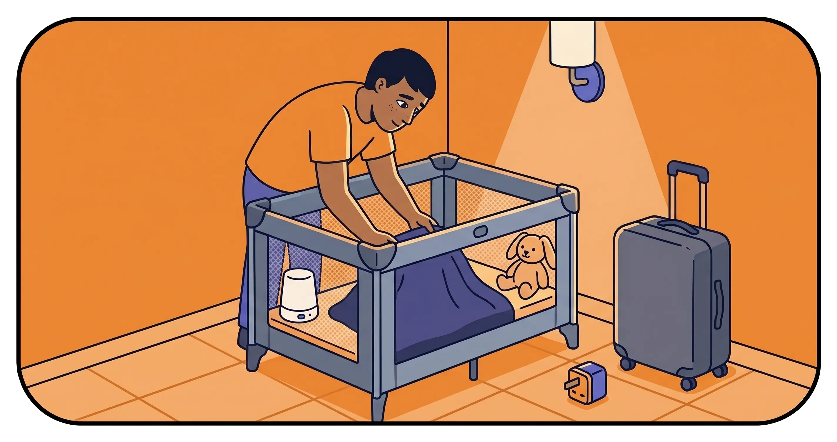 Child sleeping peacefully in a travel setting