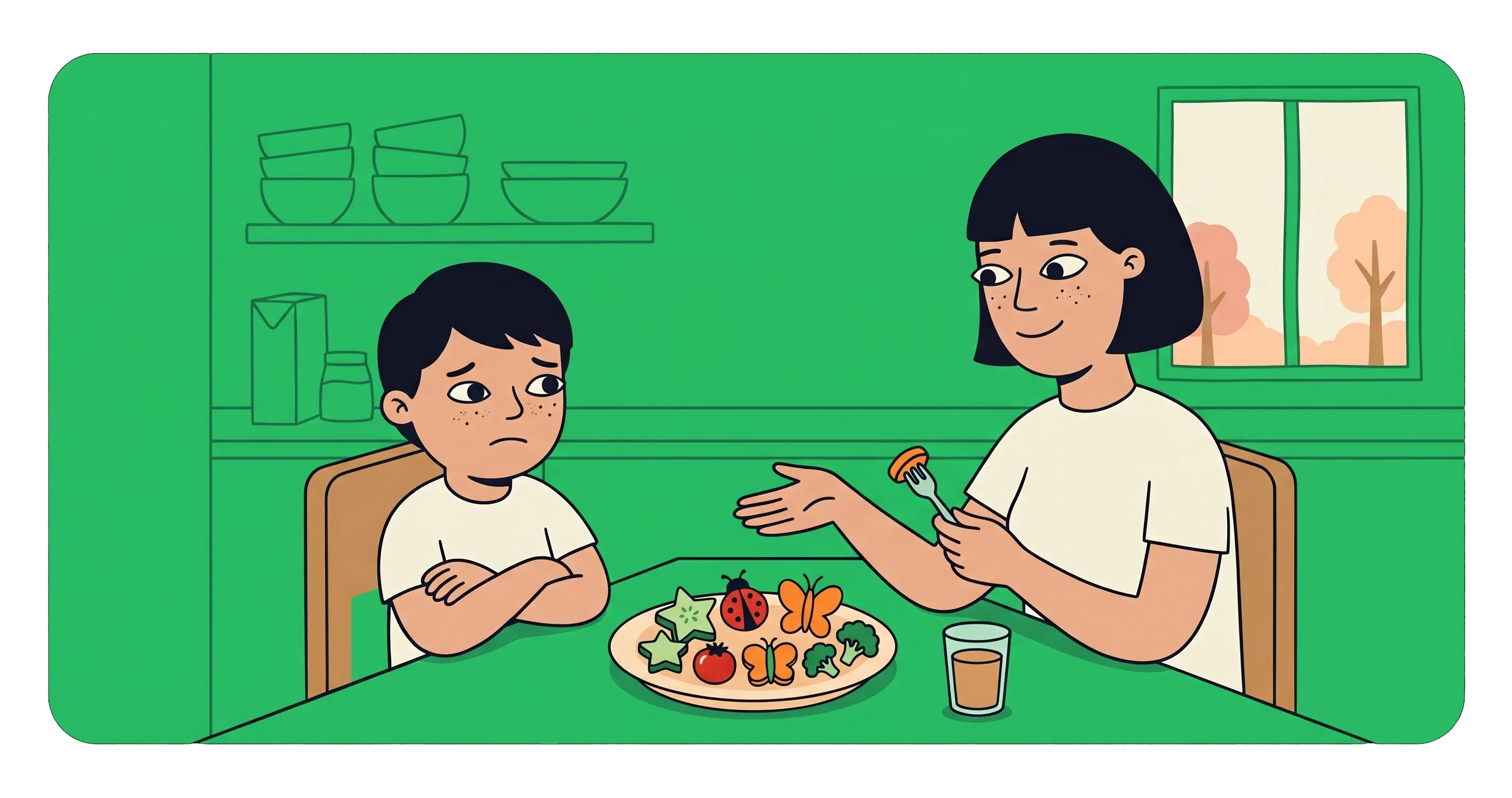 Child refusing vegetables at the table
