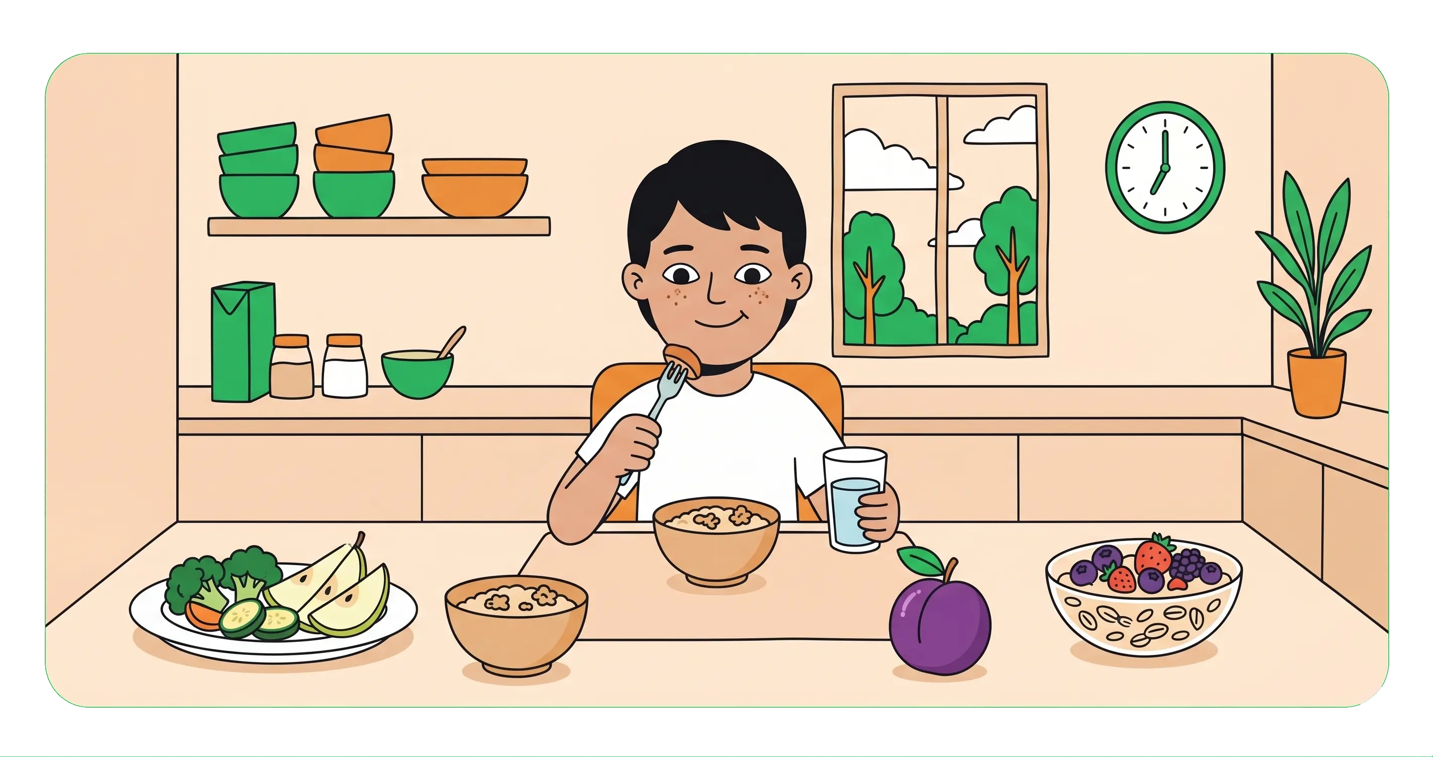 Child eating healthy meal rich in iron