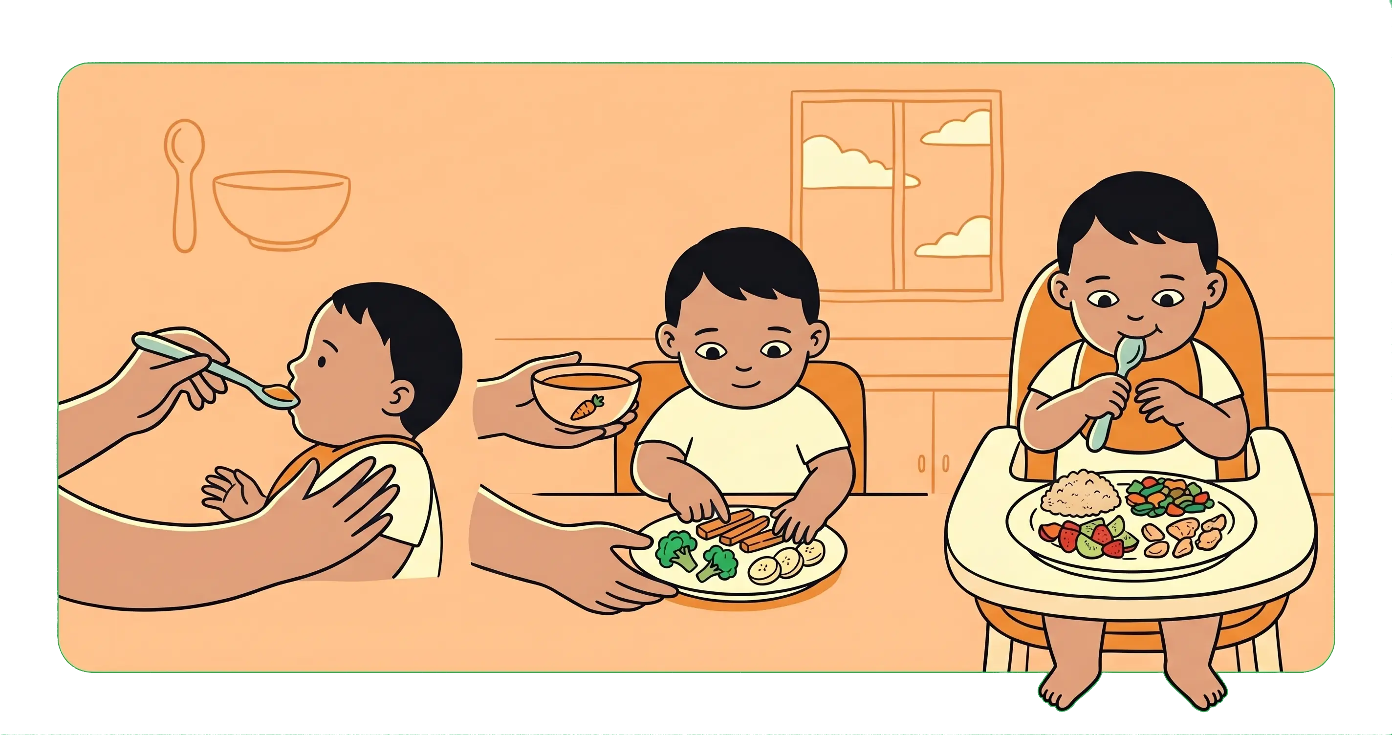 Baby eating solid food for the first time
